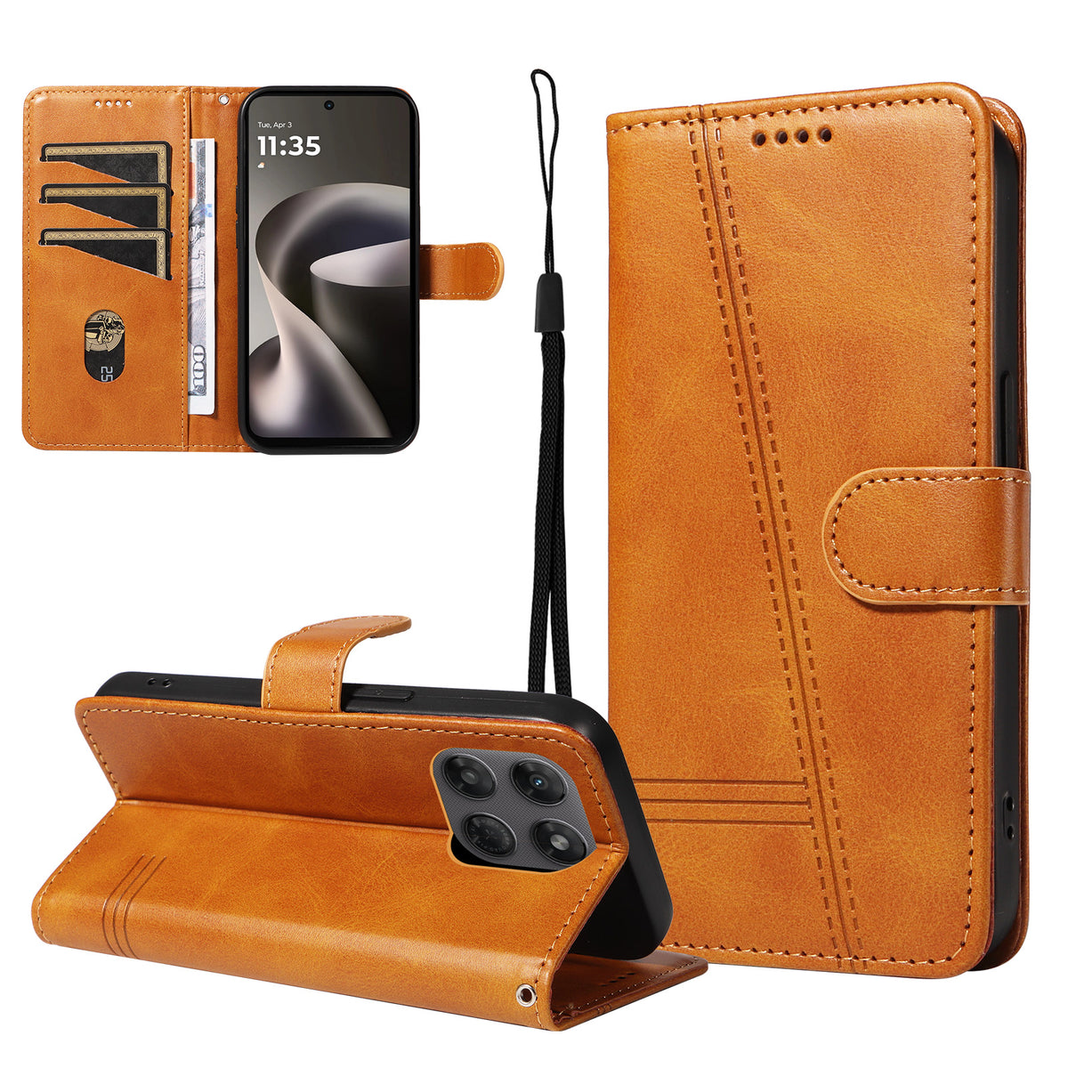 Motorola Moto G37 5G / Motorola Moto G47 5G / Motorola Moto G37 Power 5G-pung-etui med T-formede linjer, lædermobilcover og stativ