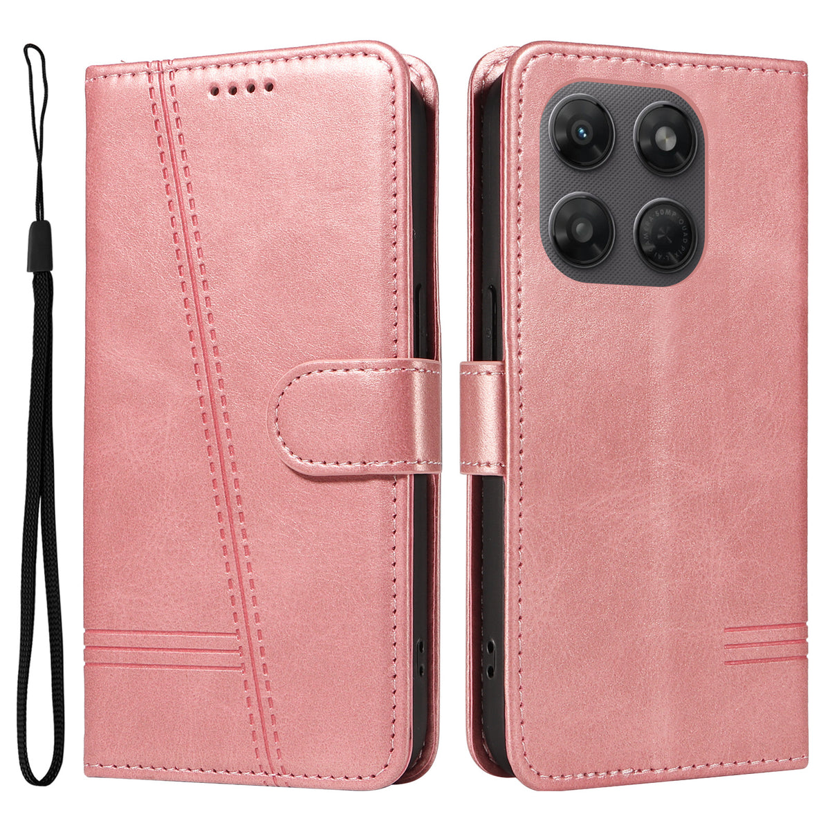 Motorola Moto G37 5G / Motorola Moto G47 5G / Motorola Moto G37 Power 5G-pung-etui med T-formede linjer, lædermobilcover og stativ