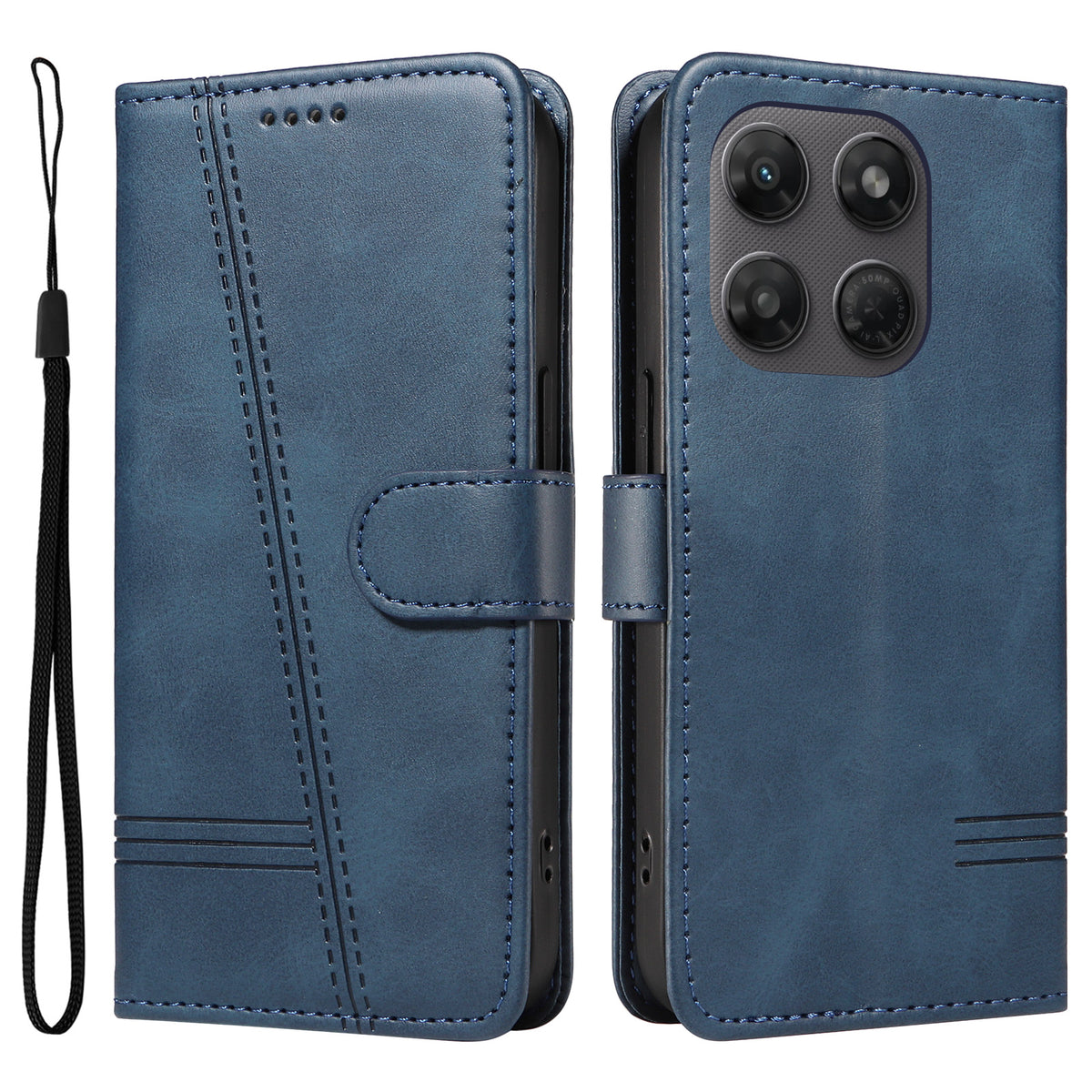 Motorola Moto G37 5G / Motorola Moto G47 5G / Motorola Moto G37 Power 5G-pung-etui med T-formede linjer, lædermobilcover og stativ