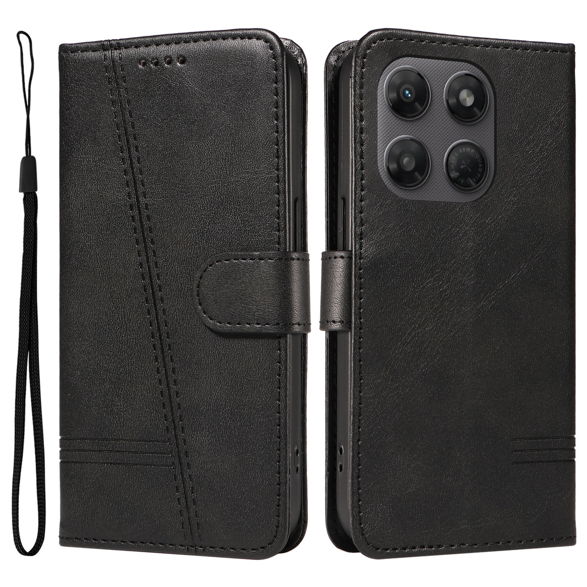 Motorola Moto G37 5G / Motorola Moto G47 5G / Motorola Moto G37 Power 5G-pung-etui med T-formede linjer, lædermobilcover og stativ
