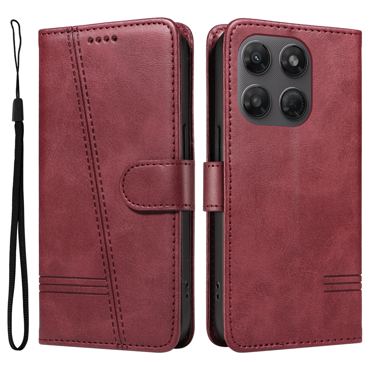 Motorola Moto G37 5G / Motorola Moto G47 5G / Motorola Moto G37 Power 5G-pung-etui med T-formede linjer, lædermobilcover og stativ