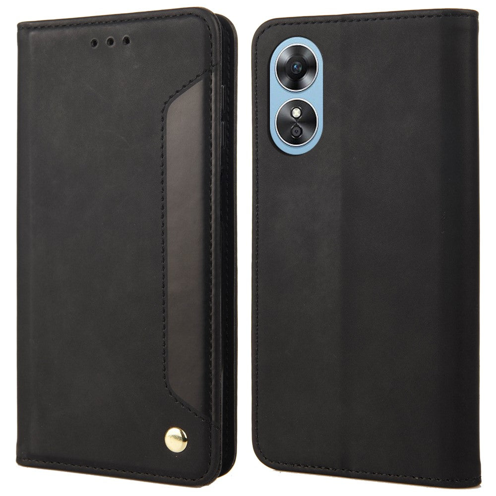 Oppo A17 4G / A17k 4G mobilskal Färgskarvning Skin-touch PU-läder Magnetiskt Auto-Stängande Stativ Plånboksfodral