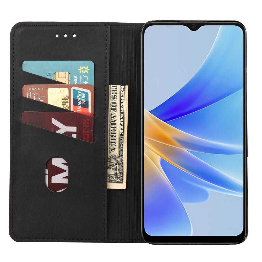 Oppo A17 4G / A17k 4G mobilskal Färgskarvning Skin-touch PU-läder Magnetiskt Auto-Stängande Stativ Plånboksfodral