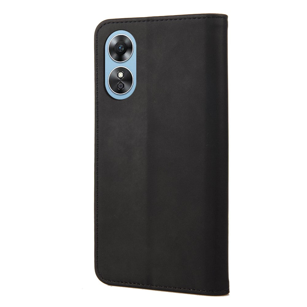 Oppo A17 4G / A17k 4G mobilskal Färgskarvning Skin-touch PU-läder Magnetiskt Auto-Stängande Stativ Plånboksfodral