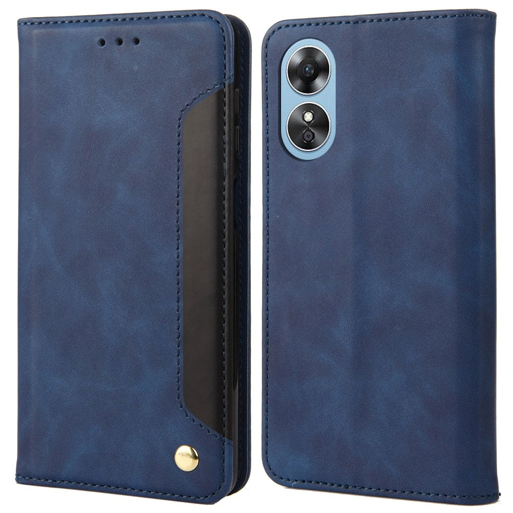 Oppo A17 4G / A17k 4G mobilskal Färgskarvning Skin-touch PU-läder Magnetiskt Auto-Stängande Stativ Plånboksfodral