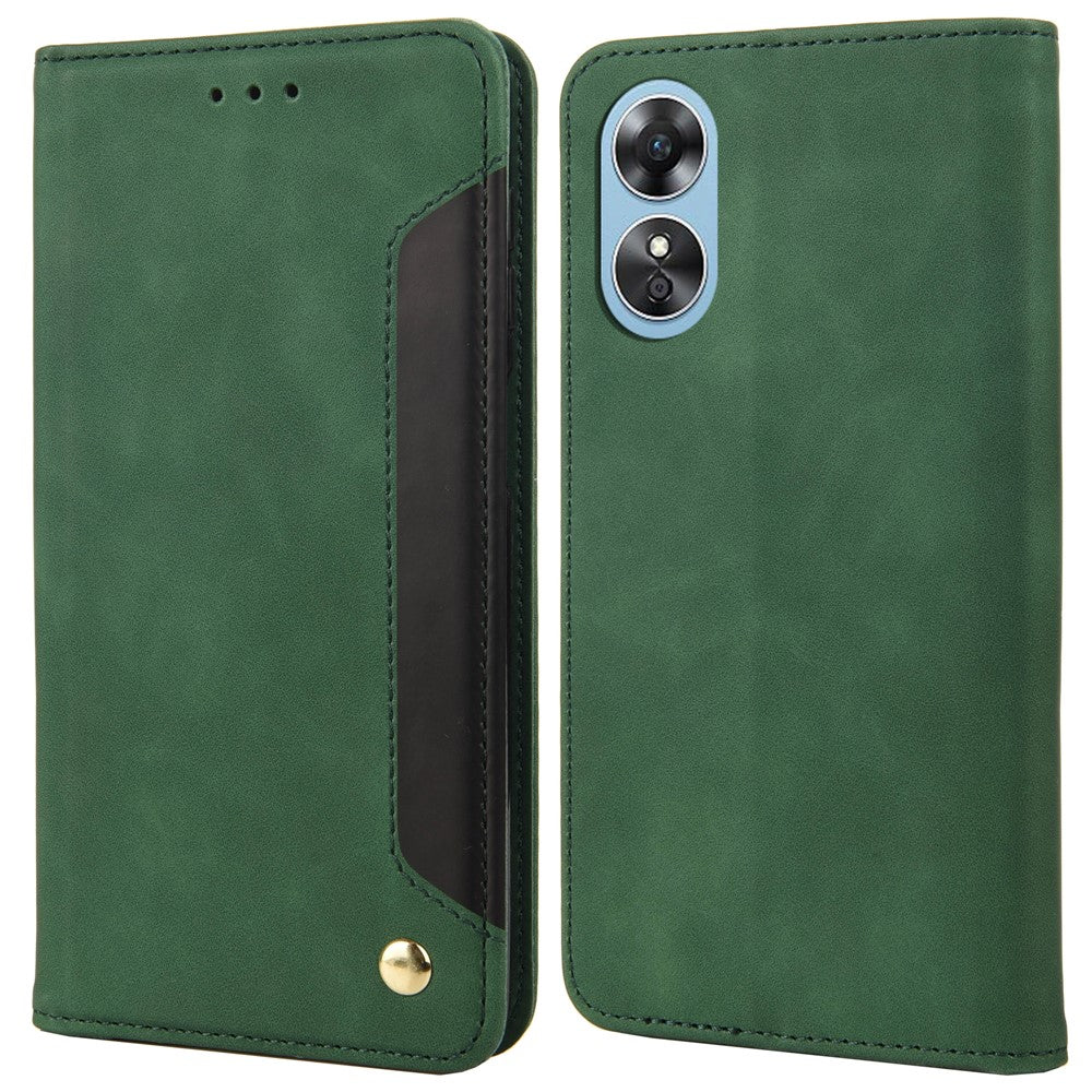 Oppo A17 4G / A17k 4G mobilskal Färgskarvning Skin-touch PU-läder Magnetiskt Auto-Stängande Stativ Plånboksfodral