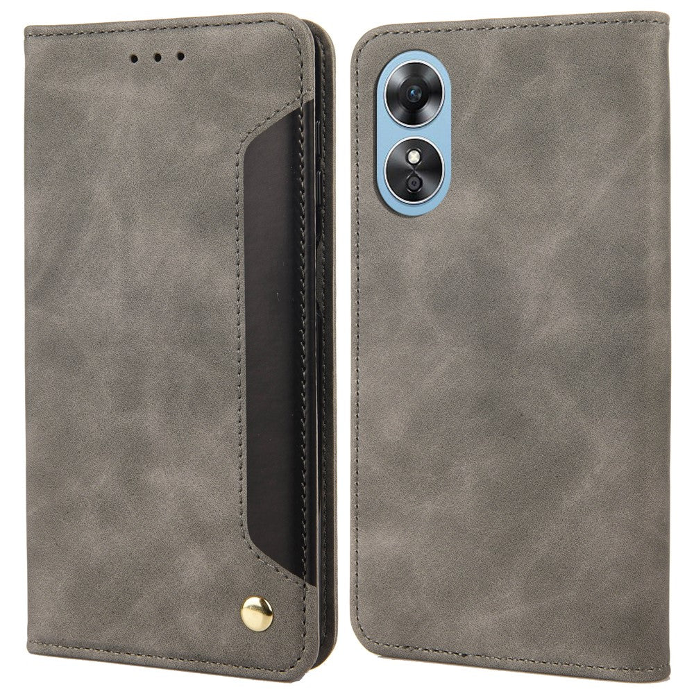 Oppo A17 4G / A17k 4G mobilskal Färgskarvning Skin-touch PU-läder Magnetiskt Auto-Stängande Stativ Plånboksfodral