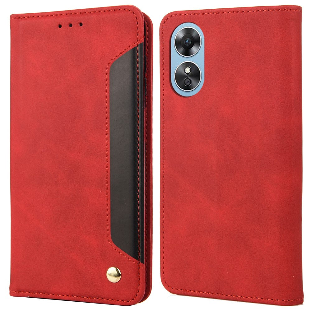 Oppo A17 4G / A17k 4G mobilskal Färgskarvning Skin-touch PU-läder Magnetiskt Auto-Stängande Stativ Plånboksfodral