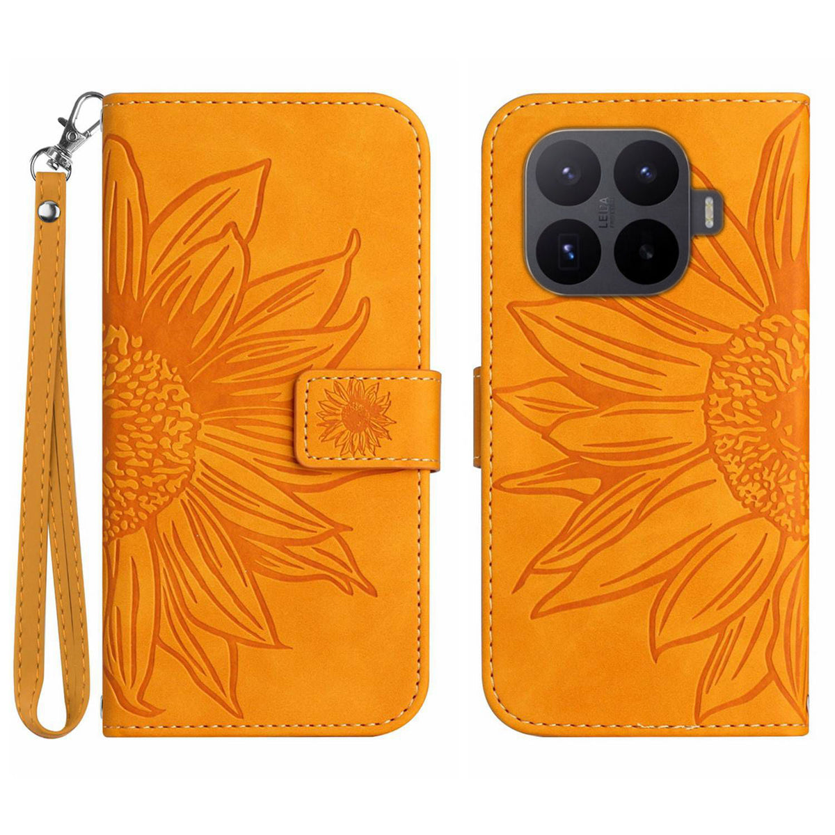 For Xiaomi 17T Pro Case Sunflower Imprint Leather Wallet Phone Cover with Wrist Strap