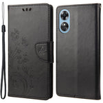 For Oppo A17 4G / A17k 4G Anti-drop Flower Butterfly Imprinted Protective Cover PU Leather Phone Wallet Stand Case