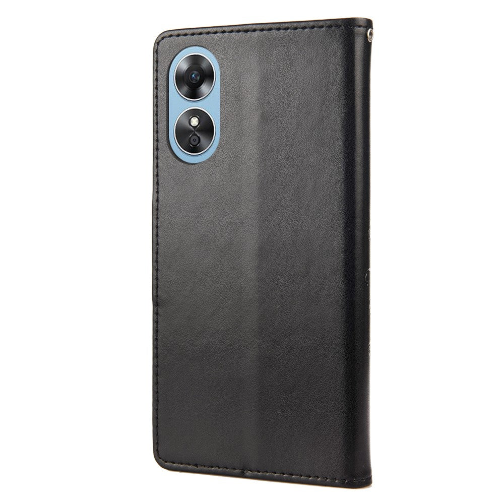 For Oppo A17 4G / A17k 4G Anti-drop Flower Butterfly Imprinted Protective Cover PU Leather Phone Wallet Stand Case