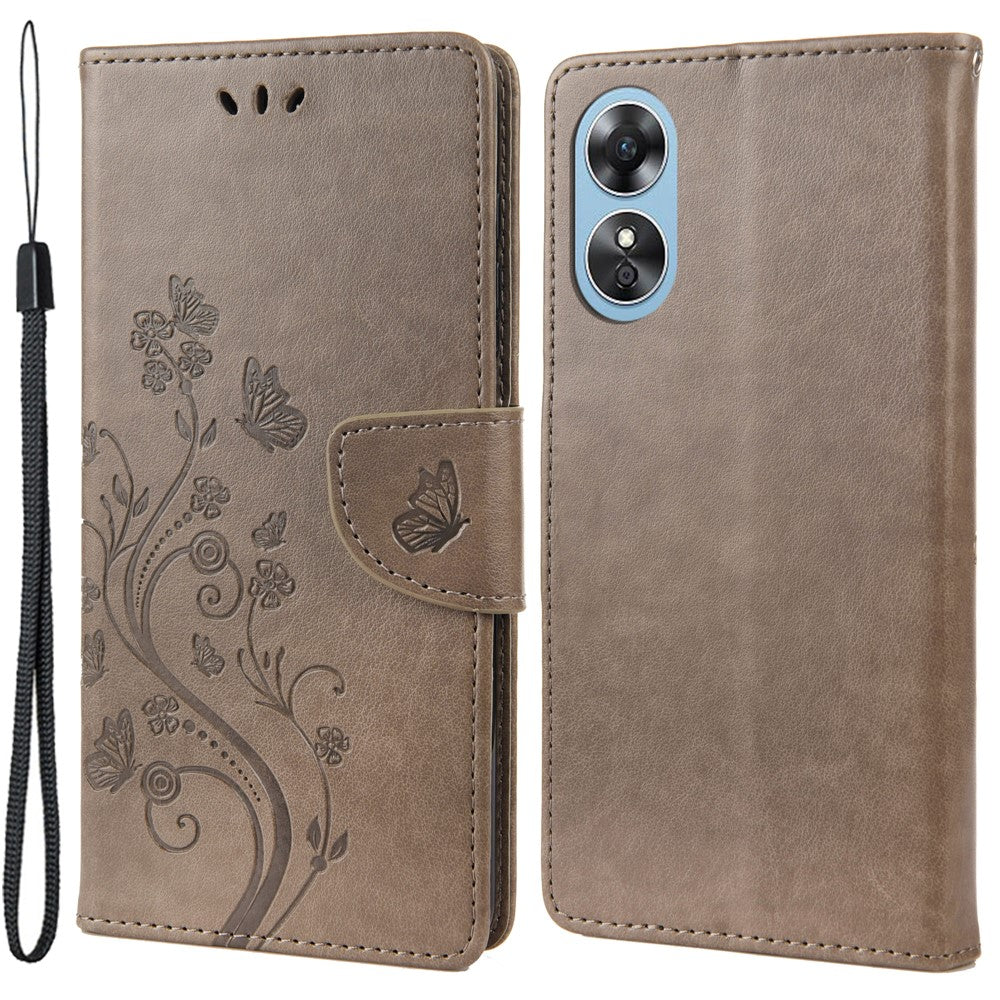 For Oppo A17 4G / A17k 4G Anti-drop Flower Butterfly Imprinted Protective Cover PU Leather Phone Wallet Stand Case