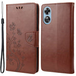 For Oppo A17 4G / A17k 4G Anti-drop Flower Butterfly Imprinted Protective Cover PU Leather Phone Wallet Stand Case