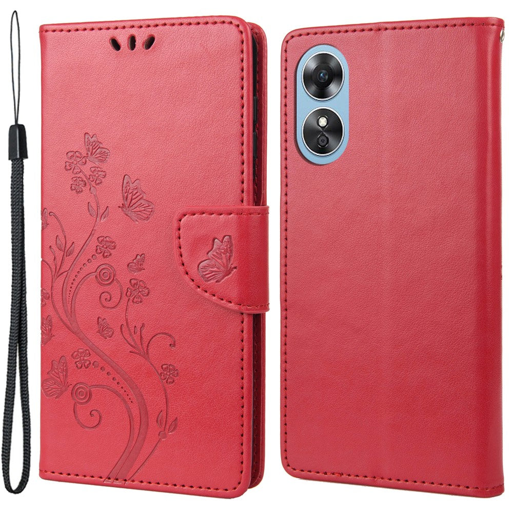 For Oppo A17 4G / A17k 4G Anti-drop Flower Butterfly Imprinted Protective Cover PU Leather Phone Wallet Stand Case
