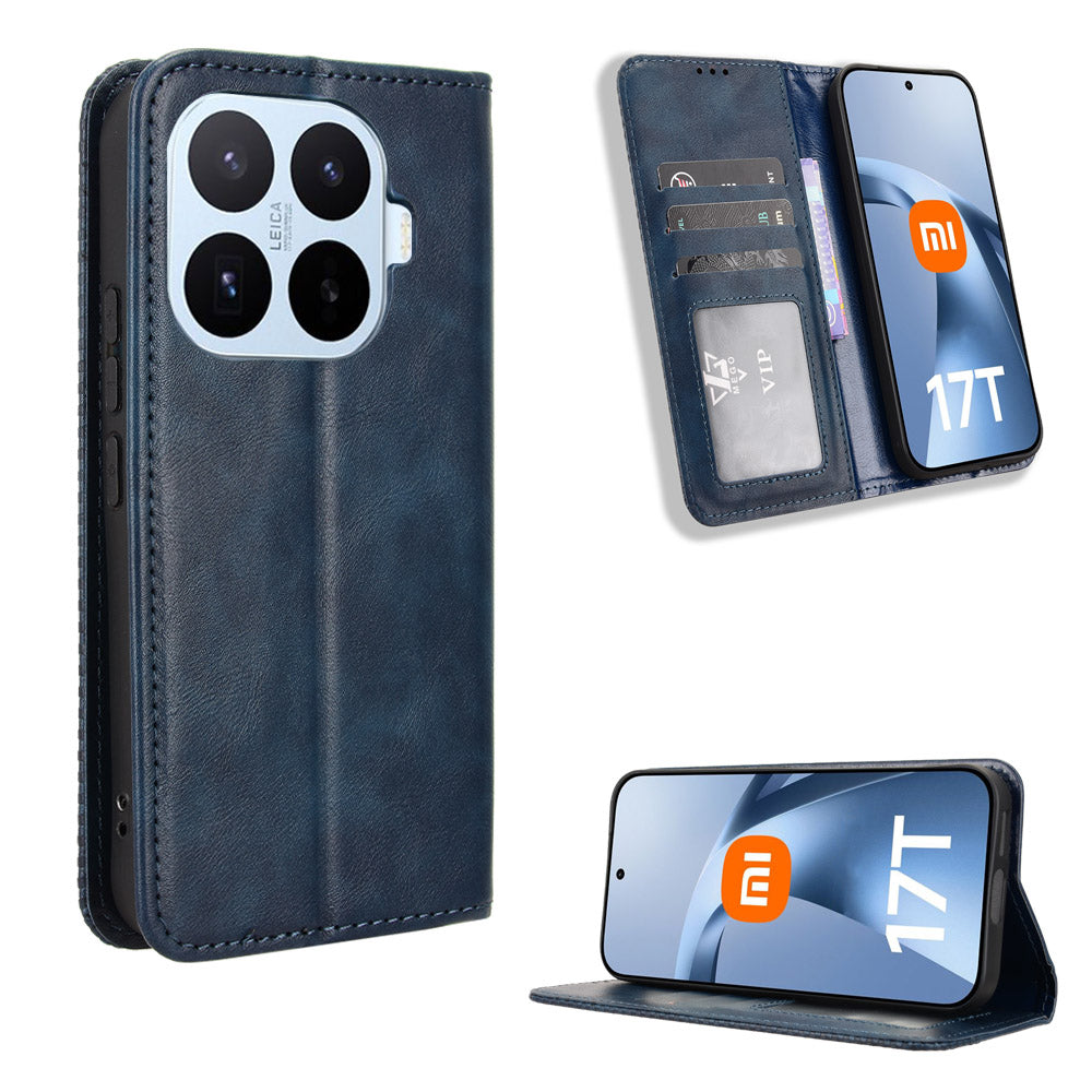 For Xiaomi 17T Pro Leather Case Wallet Stand Retro Texture Phone Cover