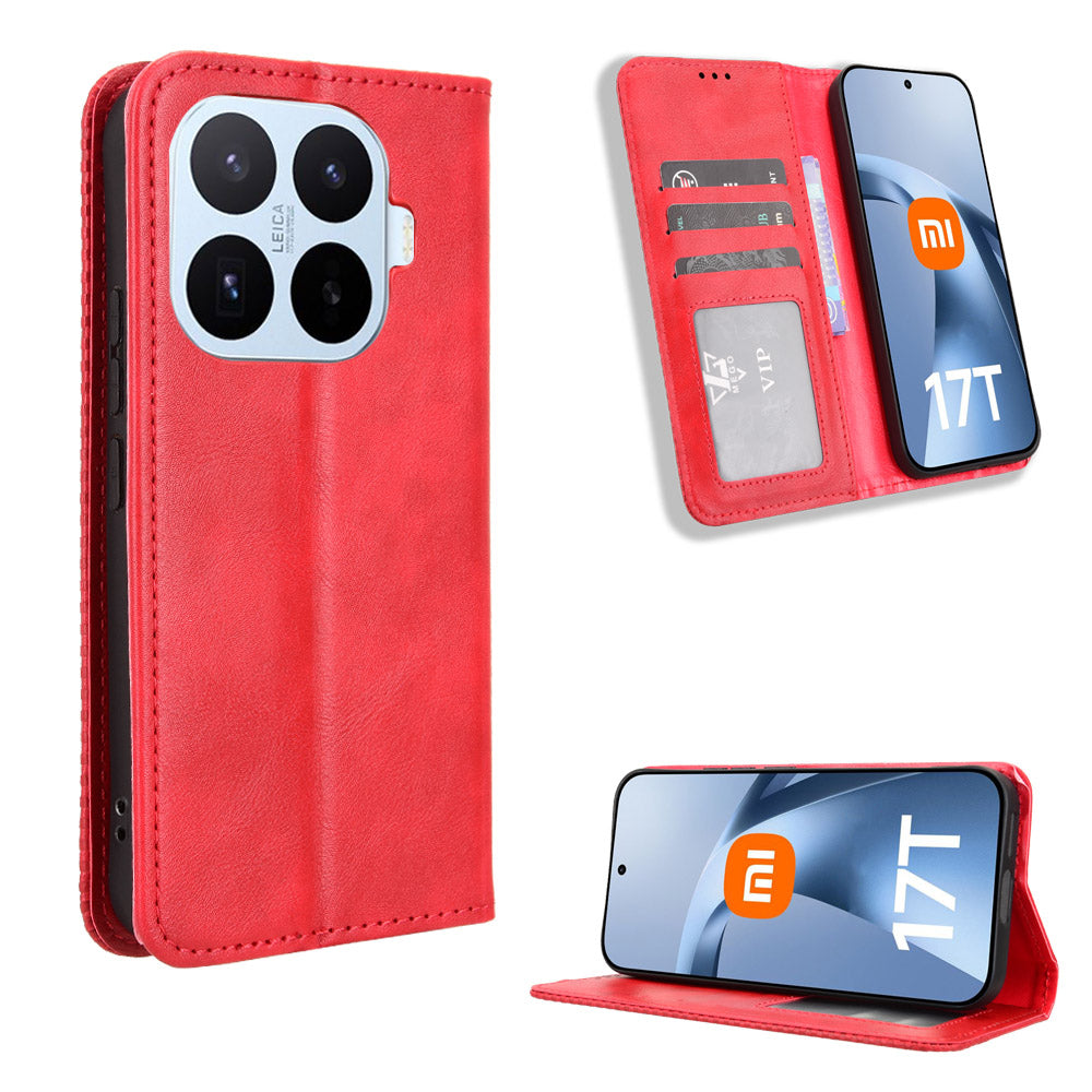 For Xiaomi 17T Pro Leather Case Wallet Stand Retro Texture Phone Cover