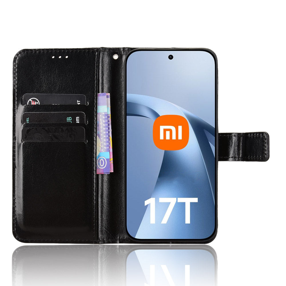 For Xiaomi 17T Pro PU Leather Case with Strap Crazy Horse Texture Phone Wallet Cover