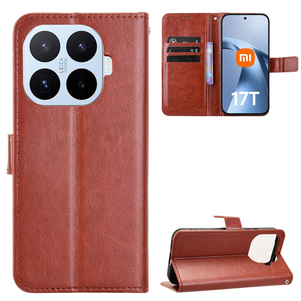 For Xiaomi 17T Pro PU Leather Case with Strap Crazy Horse Texture Phone Wallet Cover