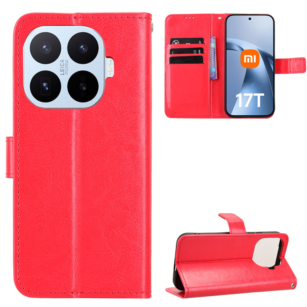 For Xiaomi 17T Pro PU Leather Case with Strap Crazy Horse Texture Phone Wallet Cover