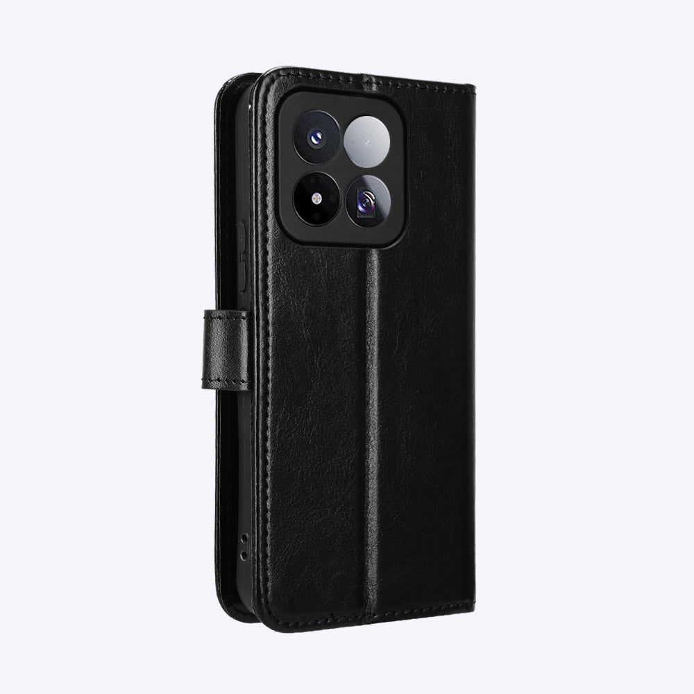 For Xiaomi 17 Max PU Leather Case with Strap Crazy Horse Texture Phone Wallet Cover