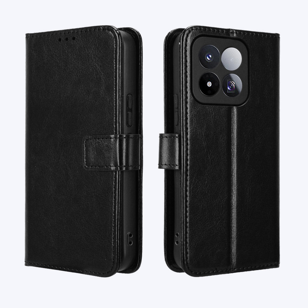 For Xiaomi 17 Max PU Leather Case with Strap Crazy Horse Texture Phone Wallet Cover