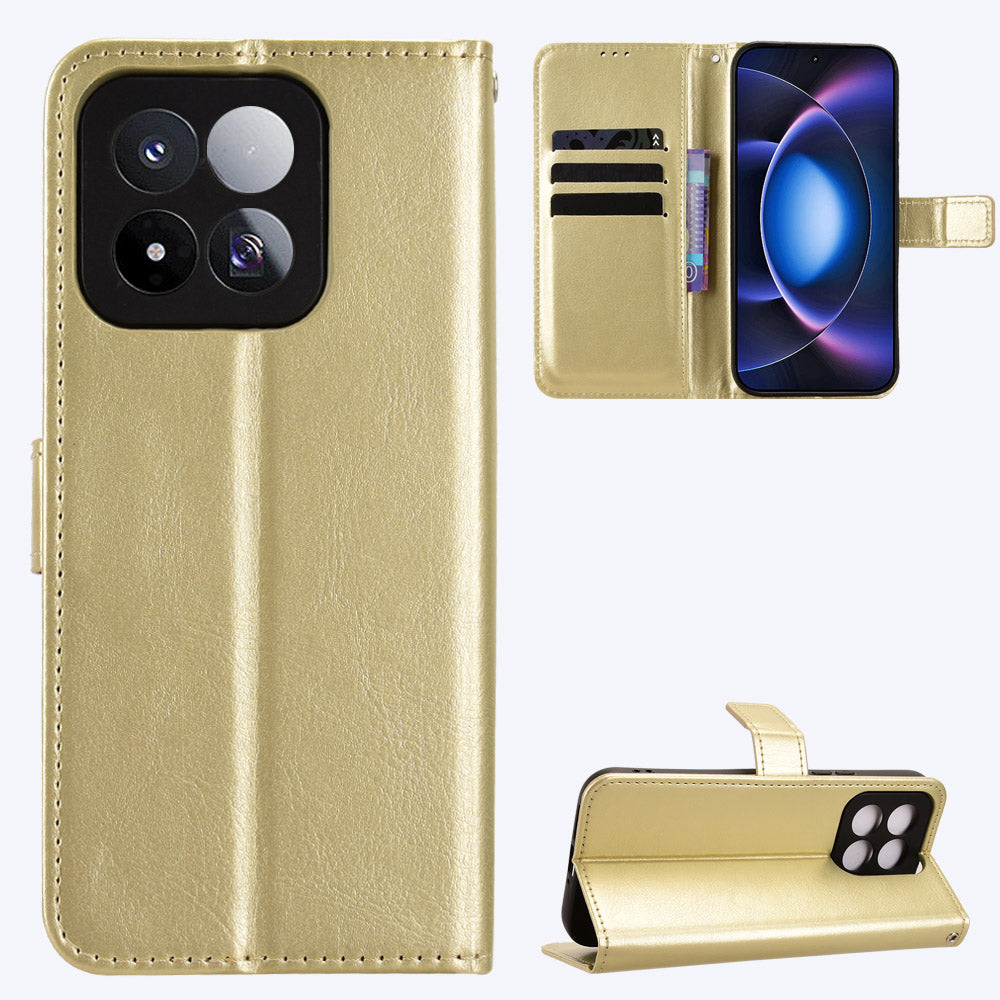 For Xiaomi 17 Max PU Leather Case with Strap Crazy Horse Texture Phone Wallet Cover