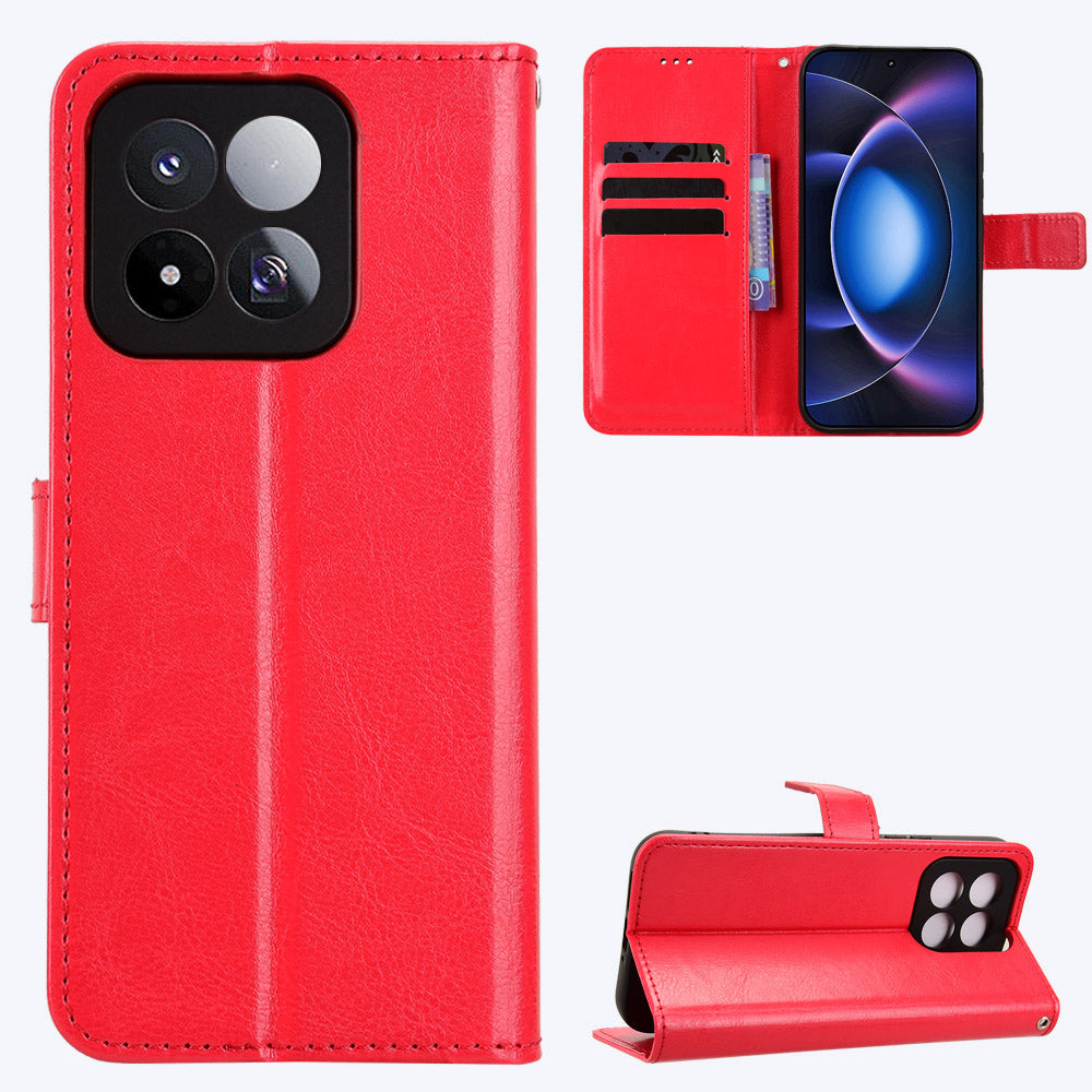 For Xiaomi 17 Max PU Leather Case with Strap Crazy Horse Texture Phone Wallet Cover
