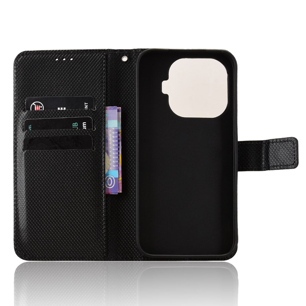 For Xiaomi 17T Pro Leather Wallet Case with Strap Diamond Texture Phone Cover