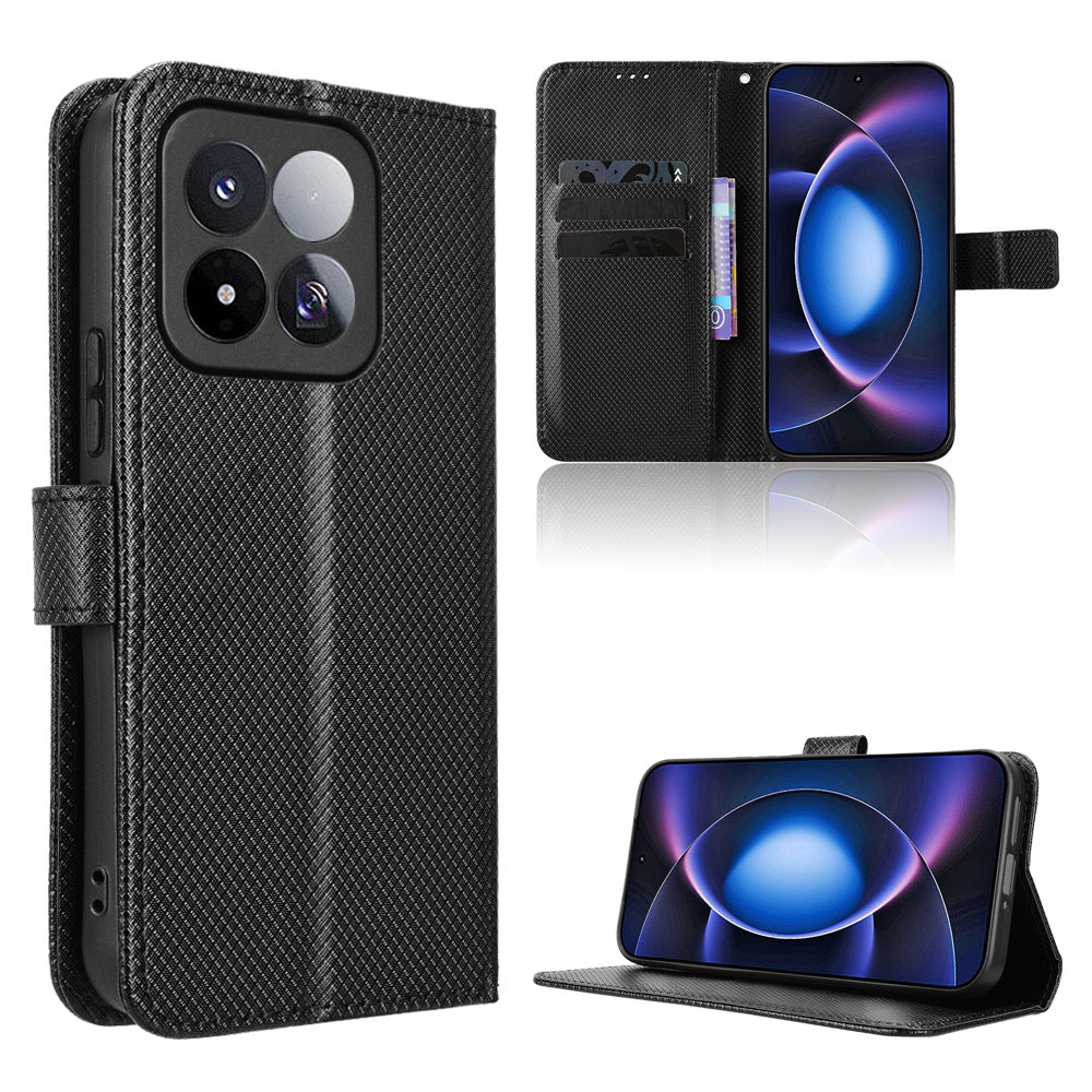 For Xiaomi 17 Max Leather Wallet Case with Strap Diamond Texture Phone Cover