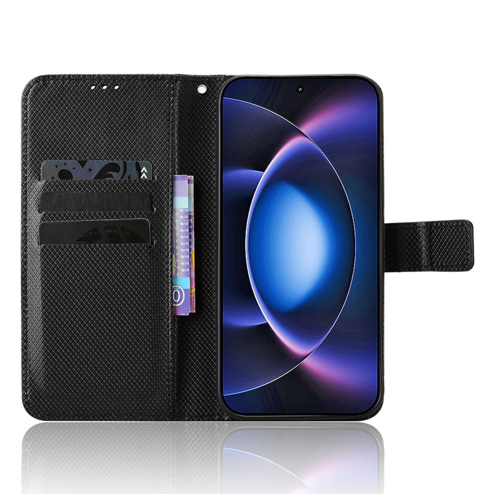 For Xiaomi 17 Max Leather Wallet Case with Strap Diamond Texture Phone Cover