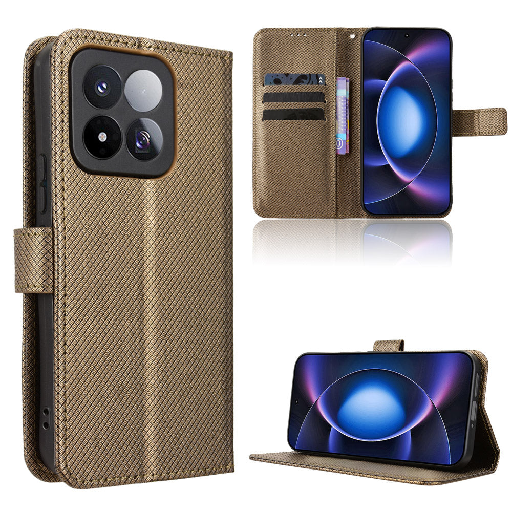 For Xiaomi 17 Max Leather Wallet Case with Strap Diamond Texture Phone Cover