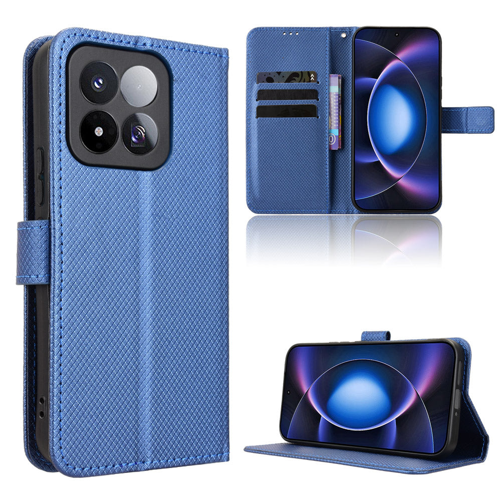 For Xiaomi 17 Max Leather Wallet Case with Strap Diamond Texture Phone Cover