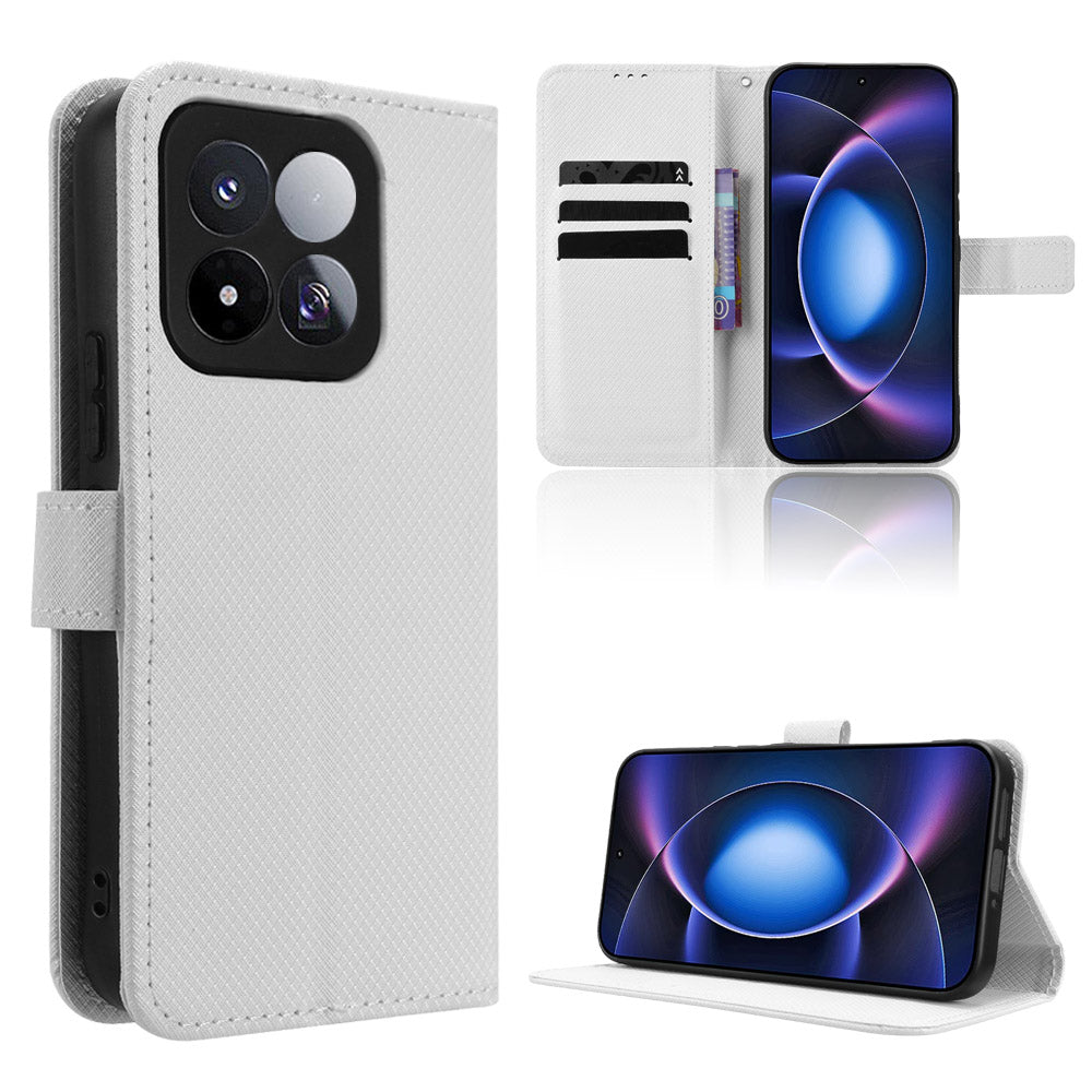 For Xiaomi 17 Max Leather Wallet Case with Strap Diamond Texture Phone Cover