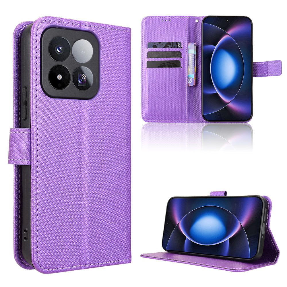 For Xiaomi 17 Max Leather Wallet Case with Strap Diamond Texture Phone Cover