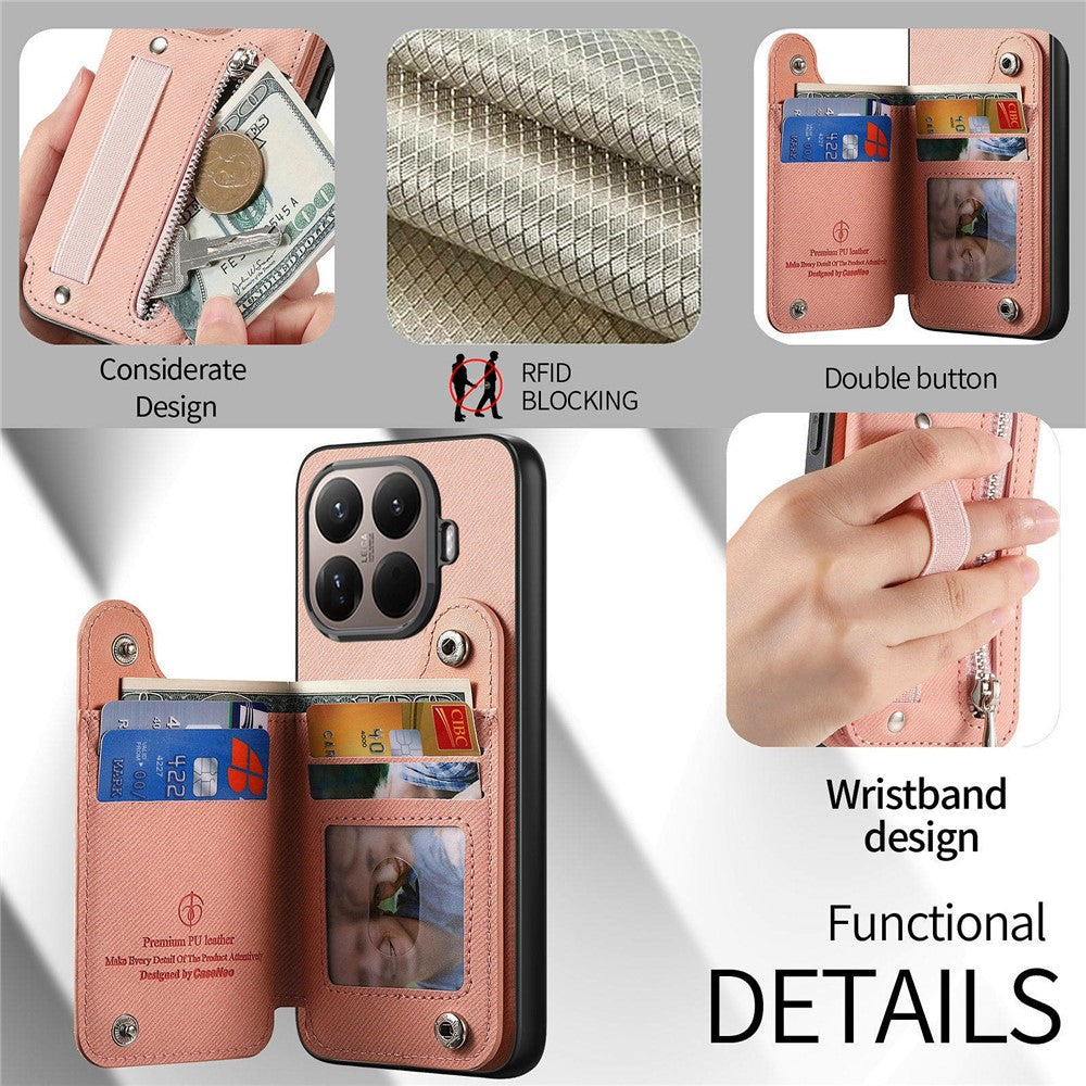 For Xiaomi 17T Case RFID Blocking Card Holder Jeans Cloth Texture Leather Back Cover with Elastic Wristband