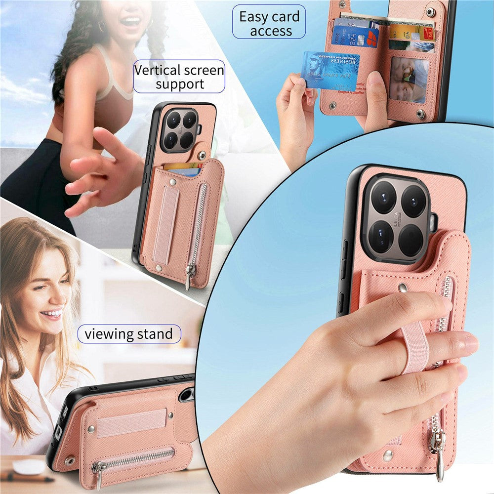 For Xiaomi 17T Case RFID Blocking Card Holder Jeans Cloth Texture Leather Back Cover with Elastic Wristband