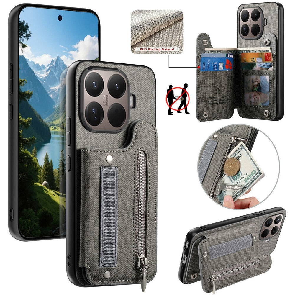 For Xiaomi 17T Case RFID Blocking Card Holder Jeans Cloth Texture Leather Back Cover with Elastic Wristband