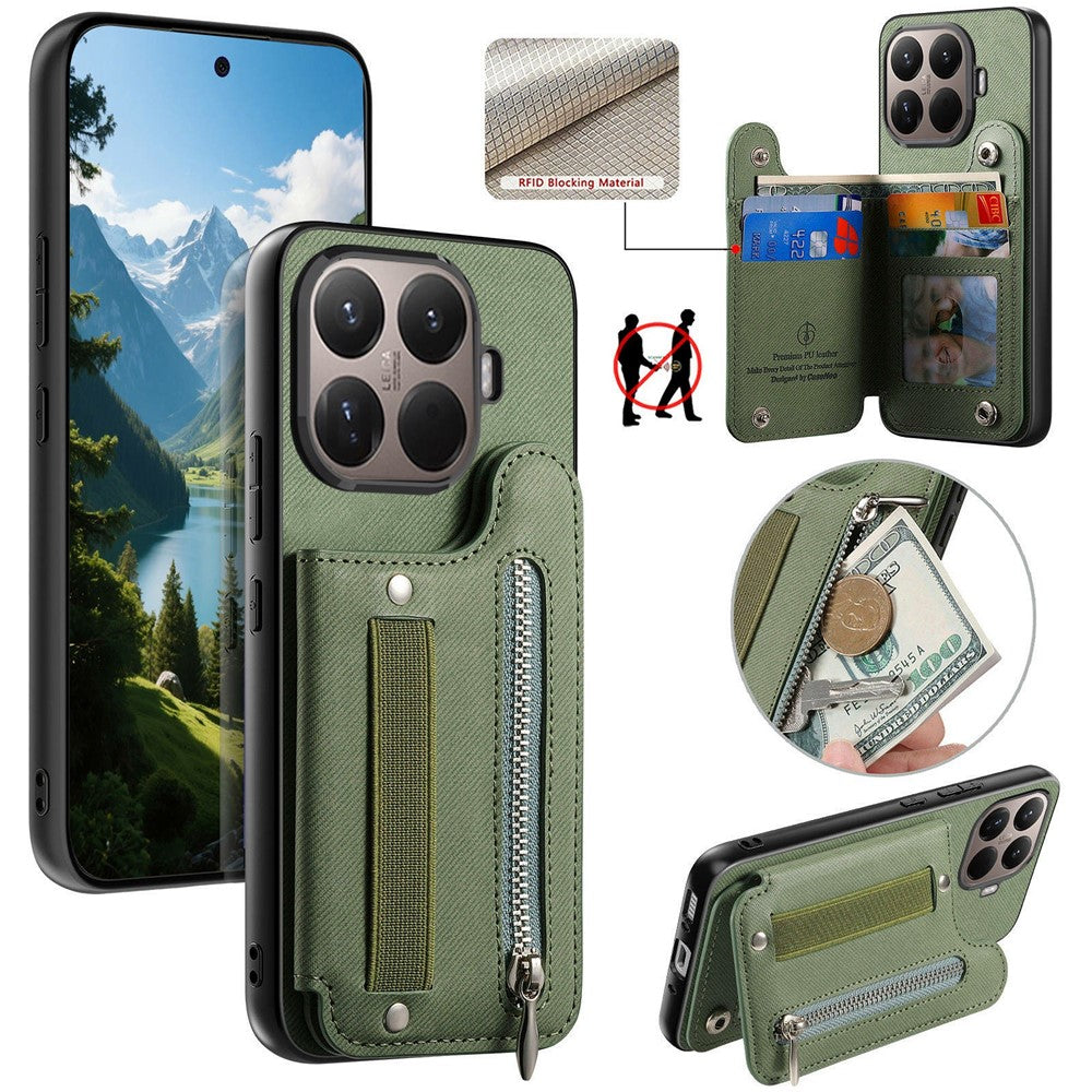 For Xiaomi 17T Case RFID Blocking Card Holder Jeans Cloth Texture Leather Back Cover with Elastic Wristband