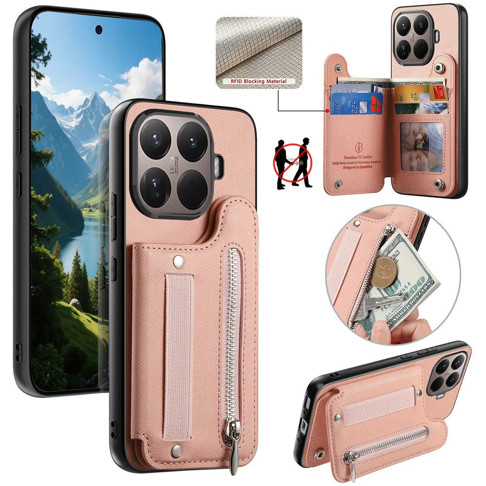 For Xiaomi 17T Pro Case RFID Blocking Card Holder Jeans Cloth Texture Leather Back Cover with Elastic Wristband