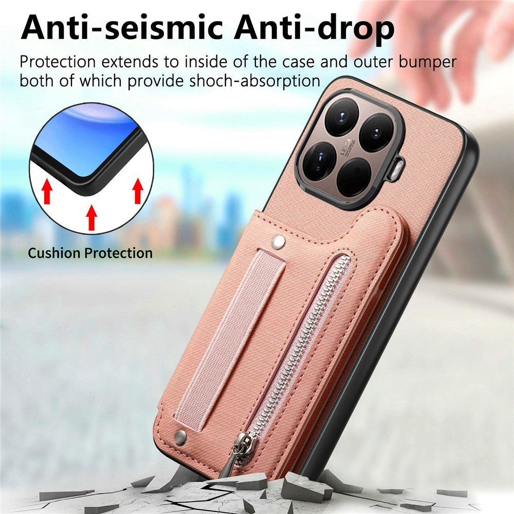 For Xiaomi 17T Pro Case RFID Blocking Card Holder Jeans Cloth Texture Leather Back Cover with Elastic Wristband