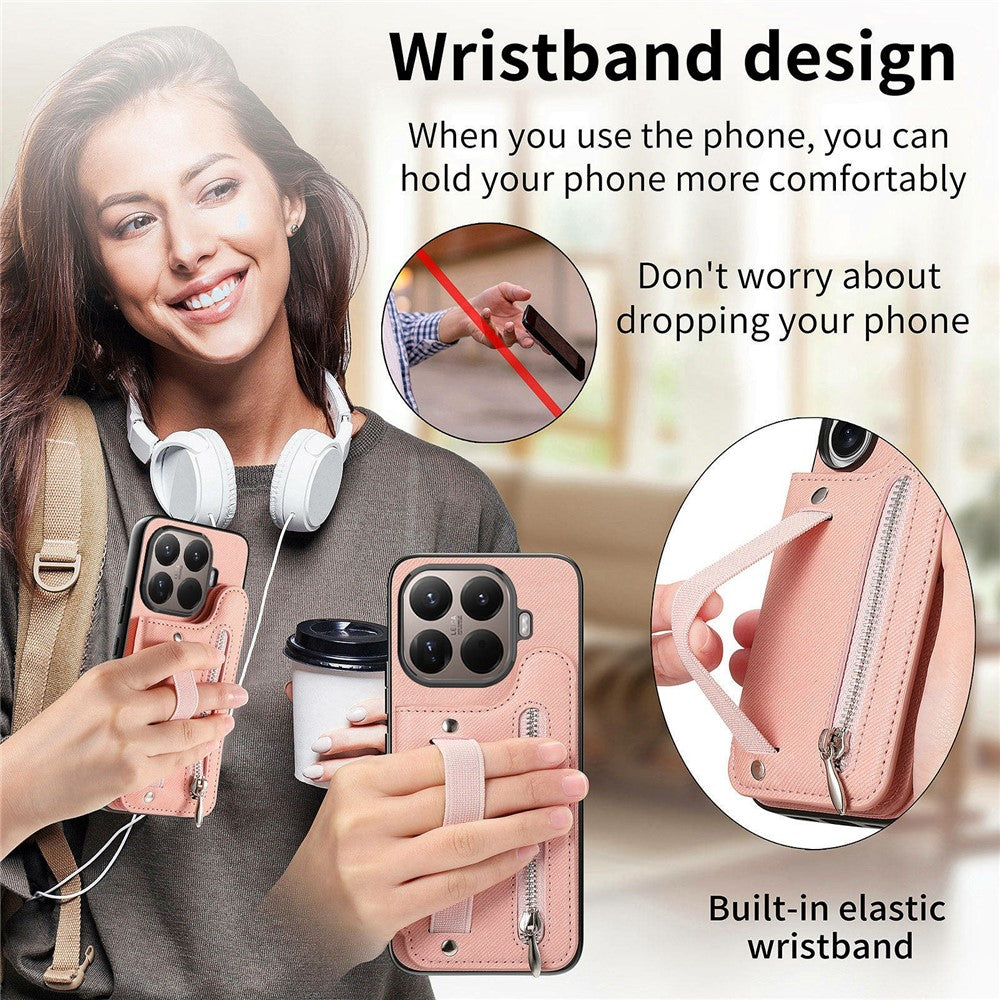 For Xiaomi 17T Pro Case RFID Blocking Card Holder Jeans Cloth Texture Leather Back Cover with Elastic Wristband