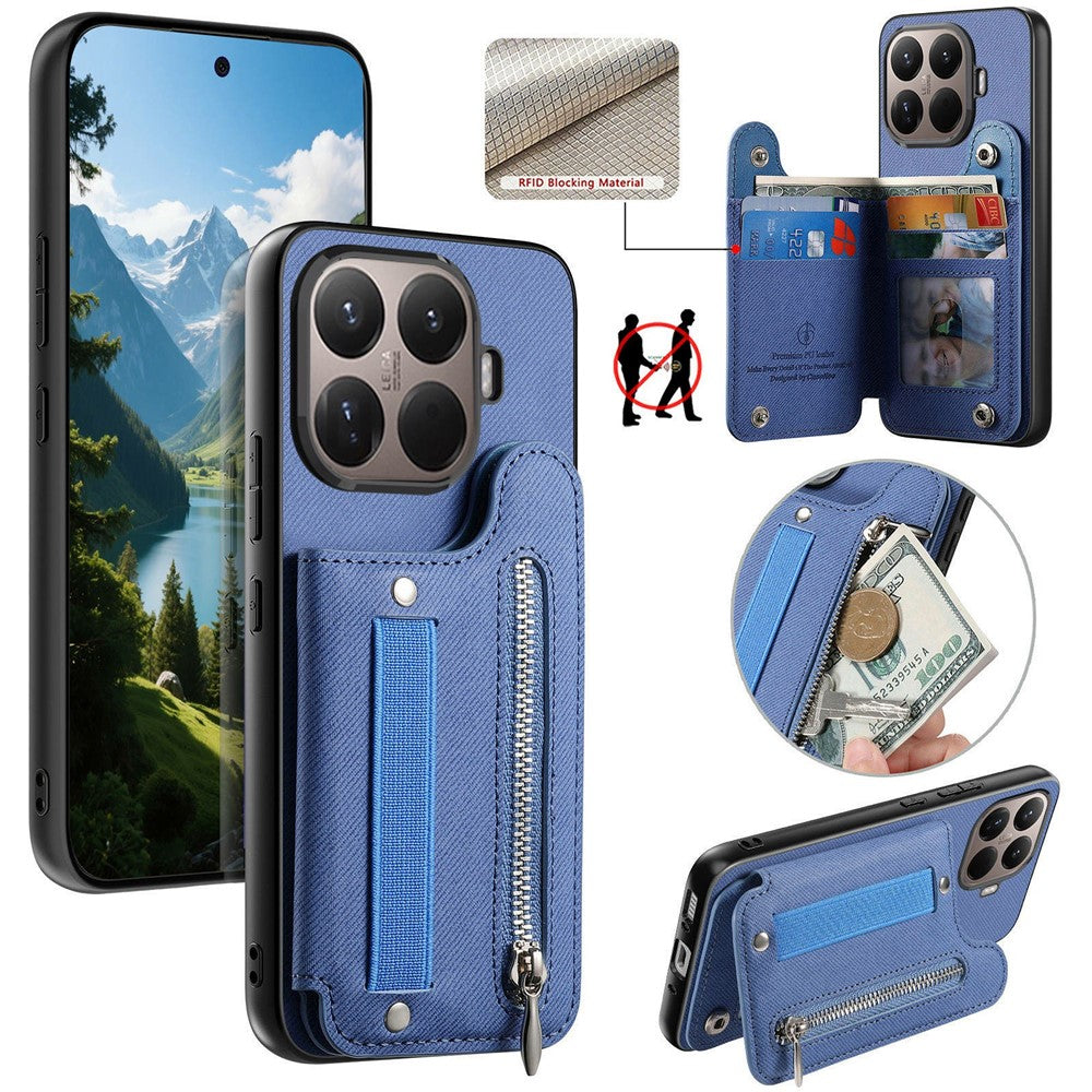 For Xiaomi 17T Pro Case RFID Blocking Card Holder Jeans Cloth Texture Leather Back Cover with Elastic Wristband