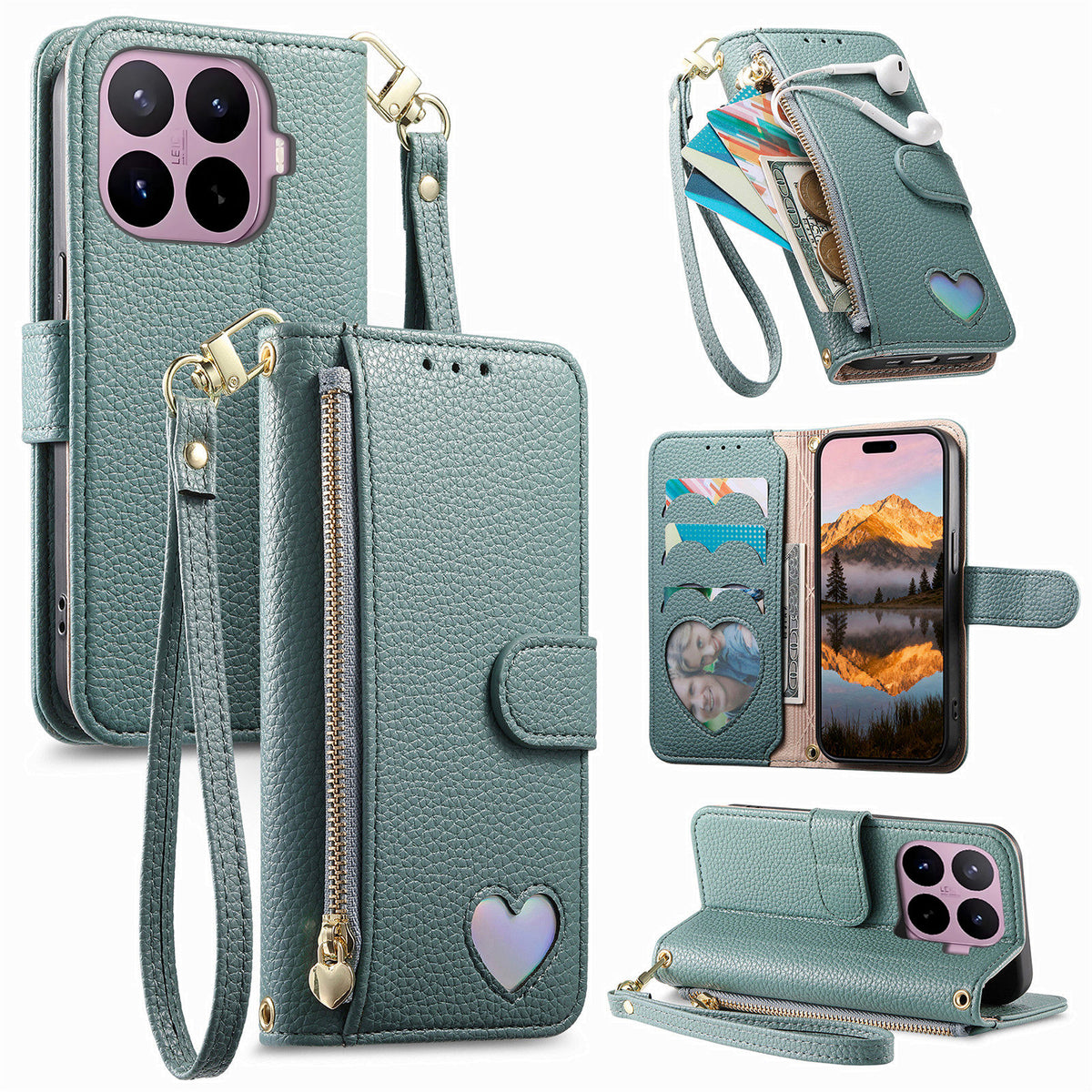 Xiaomi 17T-etui med lynlås og lomme, TPU- og PU-læderetui med rem