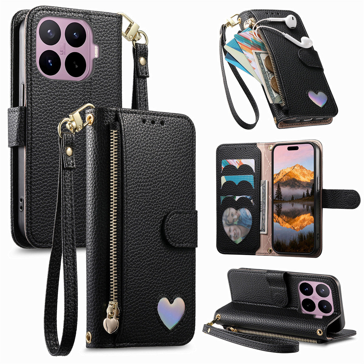 Xiaomi 17T-etui med lynlås og lomme, TPU- og PU-læderetui med rem