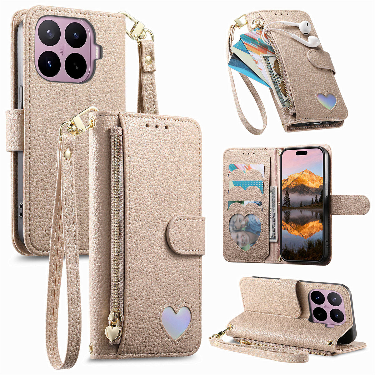 Xiaomi 17T-etui med lynlås og lomme, TPU- og PU-læderetui med rem