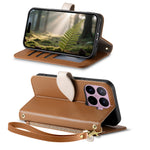 For Xiaomi 17T Stand Case Leaf Shape Magnetic Clasp Leather Phone Cover with Hand Strap