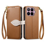 For Xiaomi 17T Stand Case Leaf Shape Magnetic Clasp Leather Phone Cover with Hand Strap