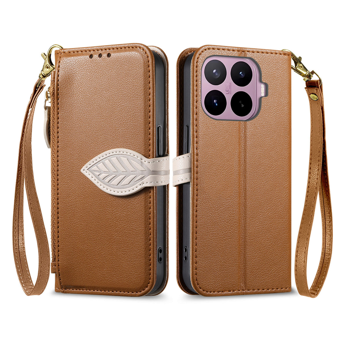 For Xiaomi 17T Stand Case Leaf Shape Magnetic Clasp Leather Phone Cover with Hand Strap
