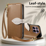 For Xiaomi 17T Stand Case Leaf Shape Magnetic Clasp Leather Phone Cover with Hand Strap