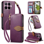 For Xiaomi 17T Stand Case Leaf Shape Magnetic Clasp Leather Phone Cover with Hand Strap